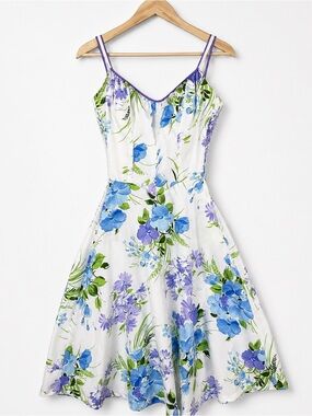 1960s DeWeese Vintage Floral Sundress Built In Sta Cup Bra Dress